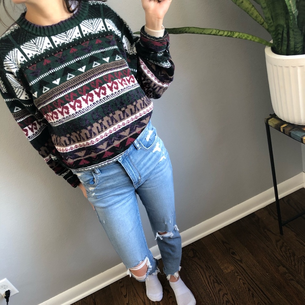 90s vintage oversized knit argyle sweater